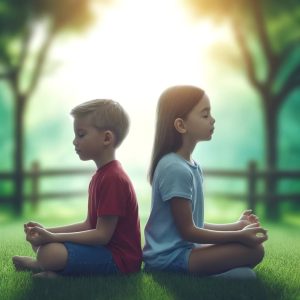 Çocuklar için mindfulness egzersizleri sırasında nefes odaklı bir uygulama.